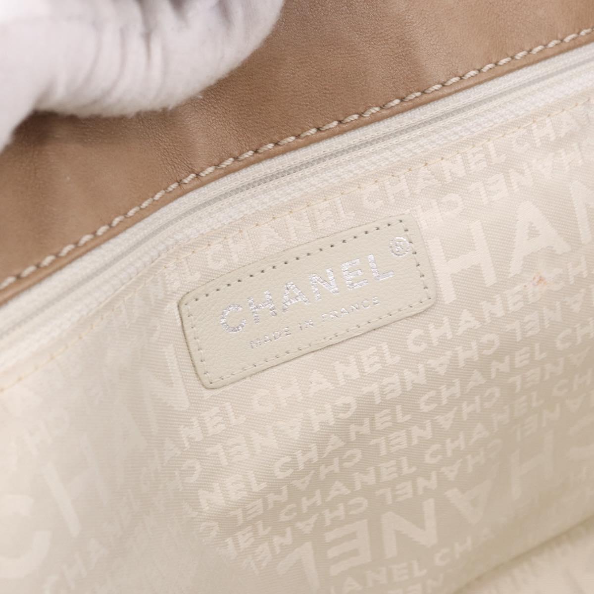 CHANEL Wild Stitch Chain Shoulder Bag Leather Beige Silver CC Auth ki6666V