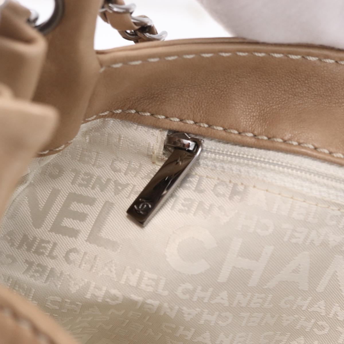 CHANEL Wild Stitch Chain Shoulder Bag Leather Beige Silver CC Auth ki6666V