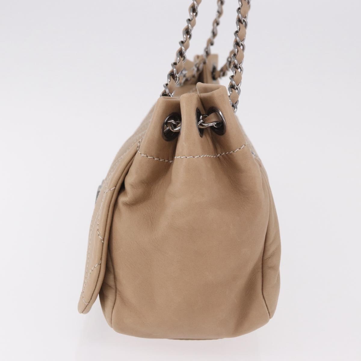 CHANEL Wild Stitch Chain Shoulder Bag Leather Beige Silver CC Auth ki6666V