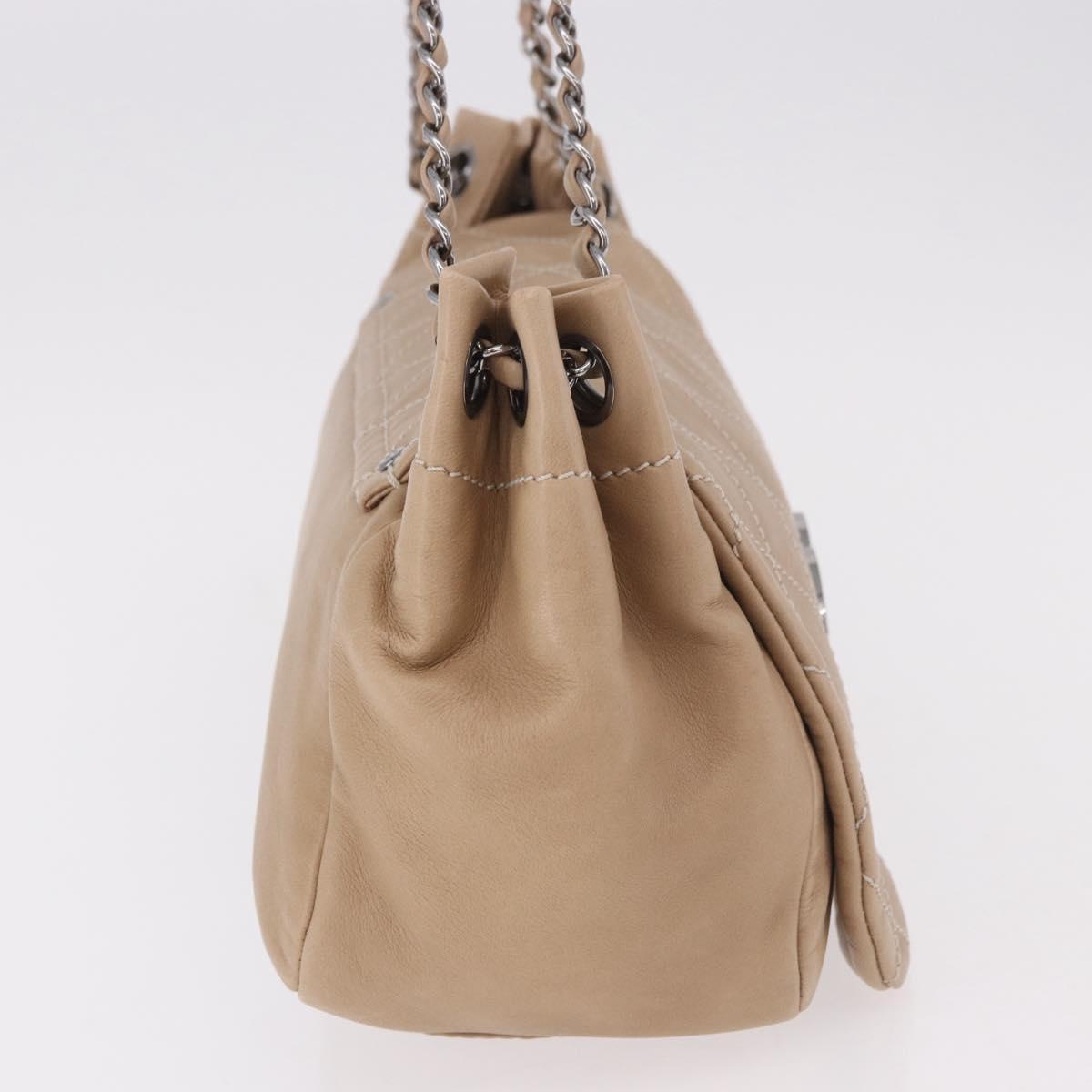 CHANEL Wild Stitch Chain Shoulder Bag Leather Beige Silver CC Auth ki6666V