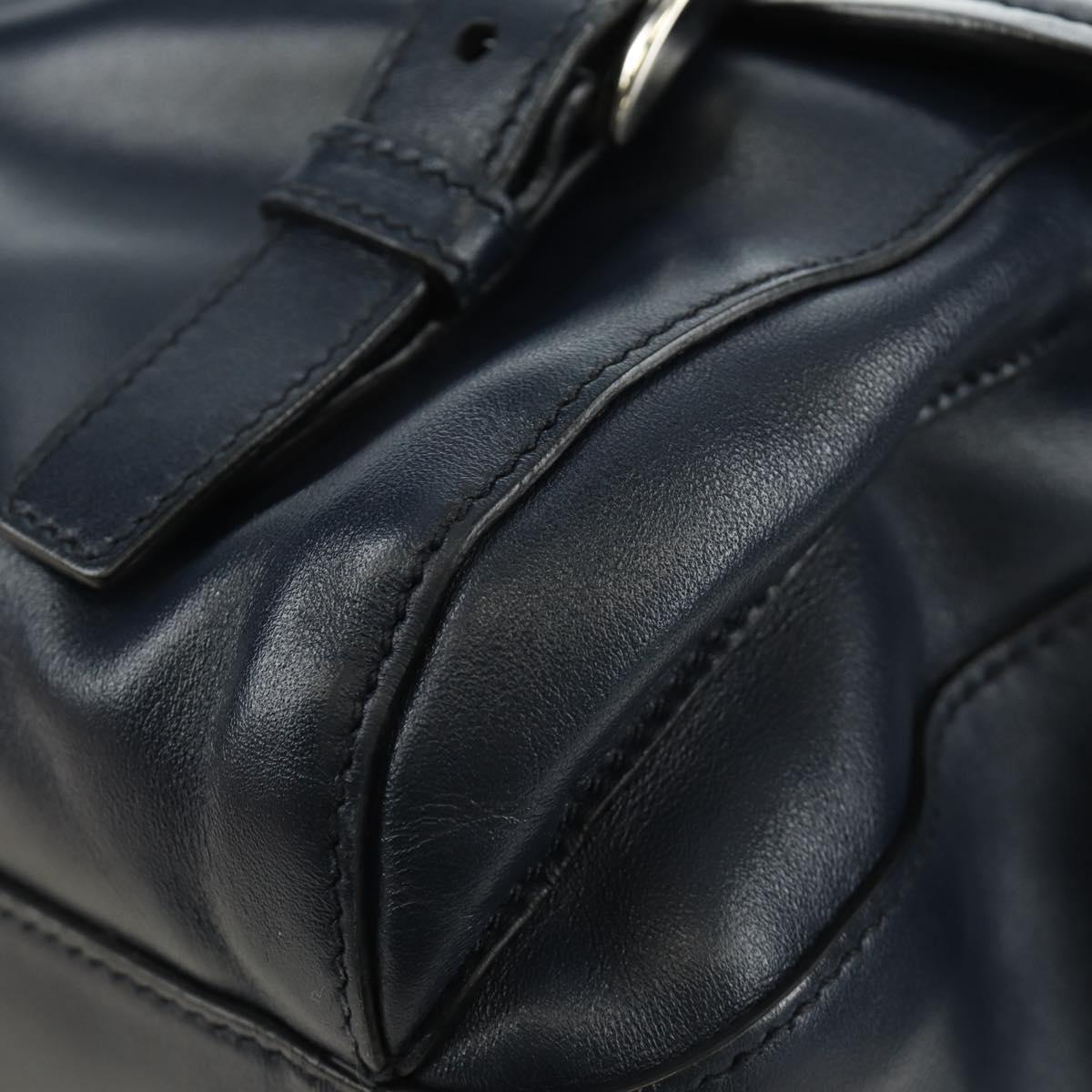 PRADA Shoulder Bag Leather Navy Silver Auth ki6667SAM