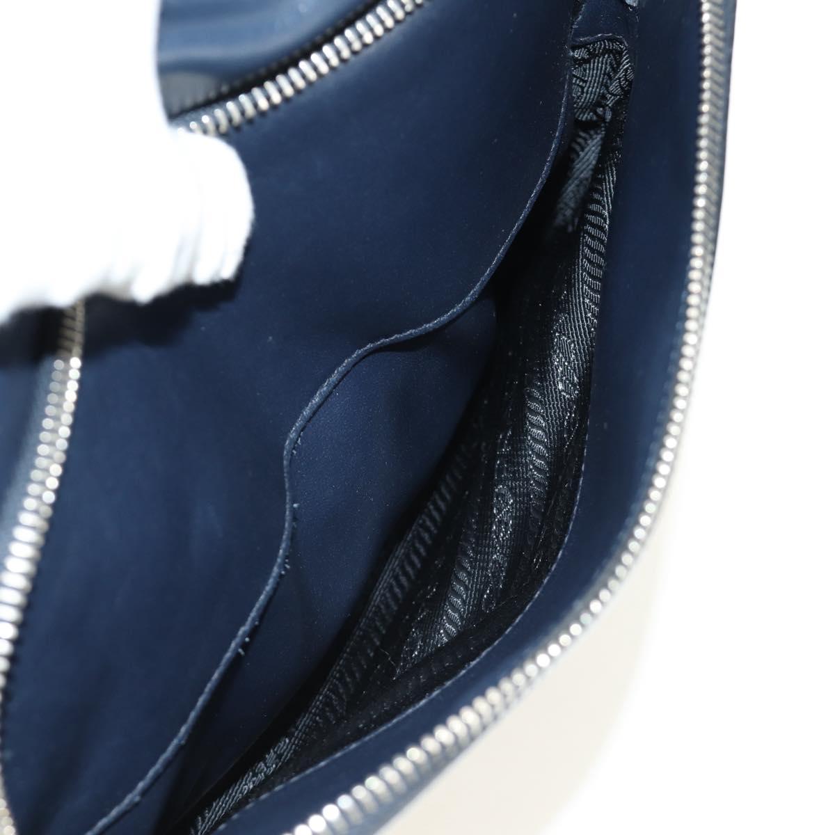 PRADA Shoulder Bag Leather Navy Silver Auth ki6667SAM