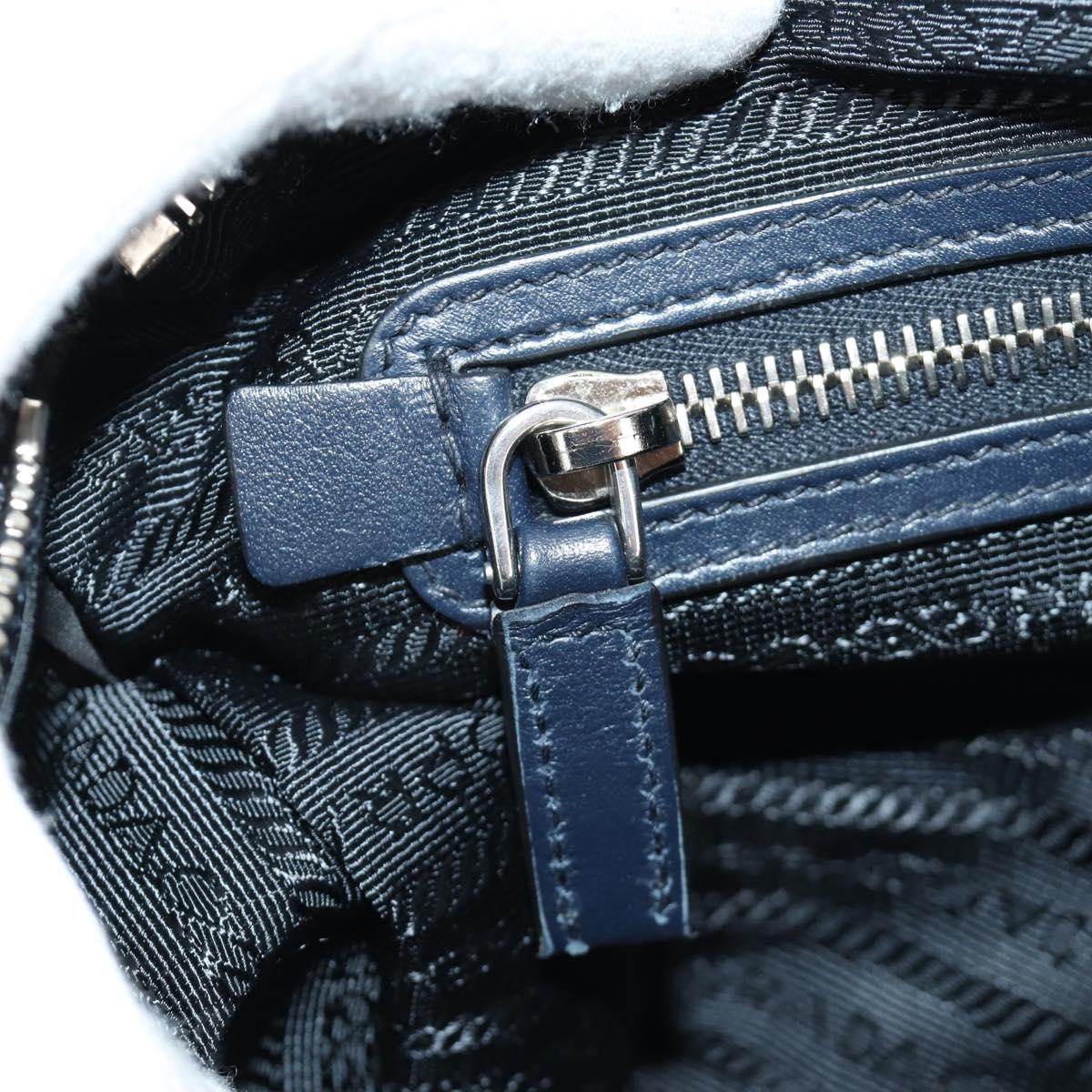 PRADA Shoulder Bag Leather Navy Silver Auth ki6667SAM