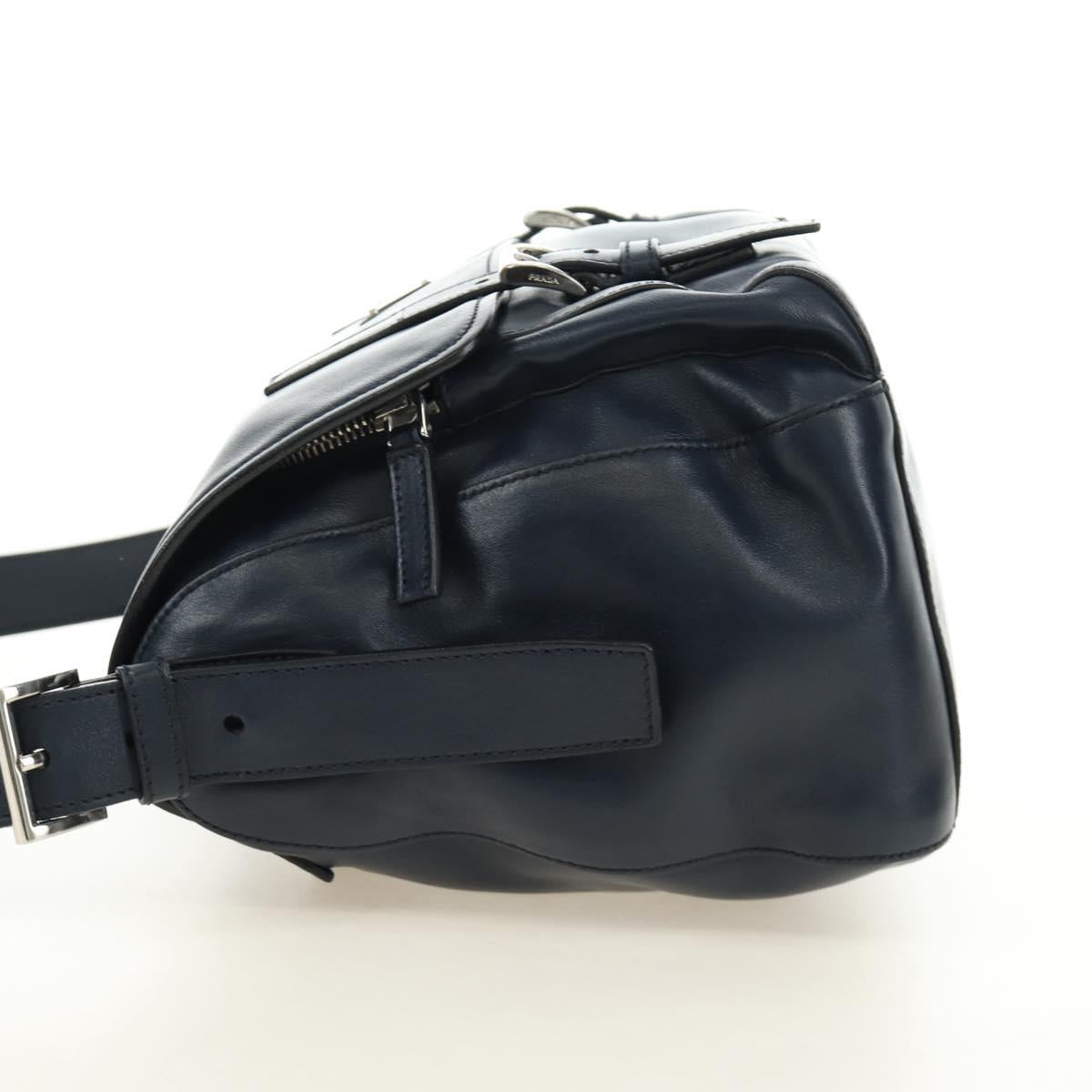 PRADA Shoulder Bag Leather Navy Silver Auth ki6667SAM
