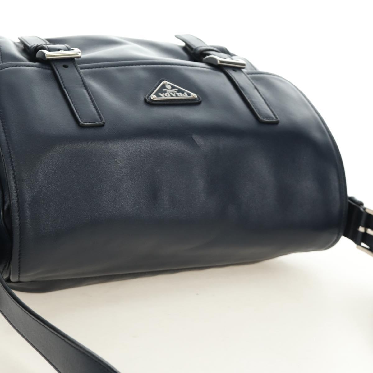 PRADA Shoulder Bag Leather Navy Silver Auth ki6667SAM