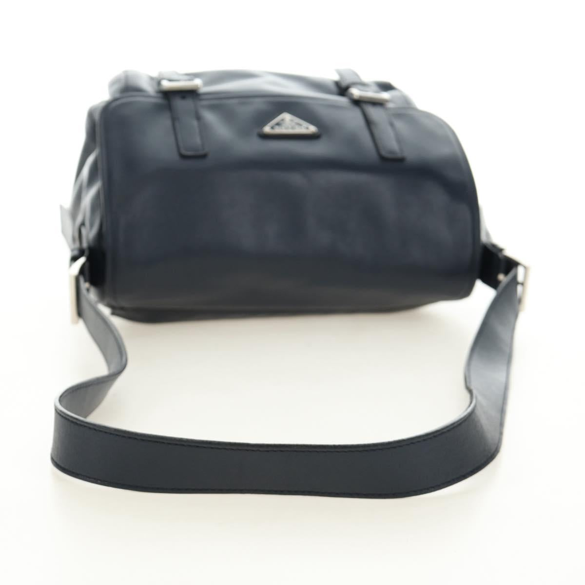 PRADA Shoulder Bag Leather Navy Silver Auth ki6667SAM