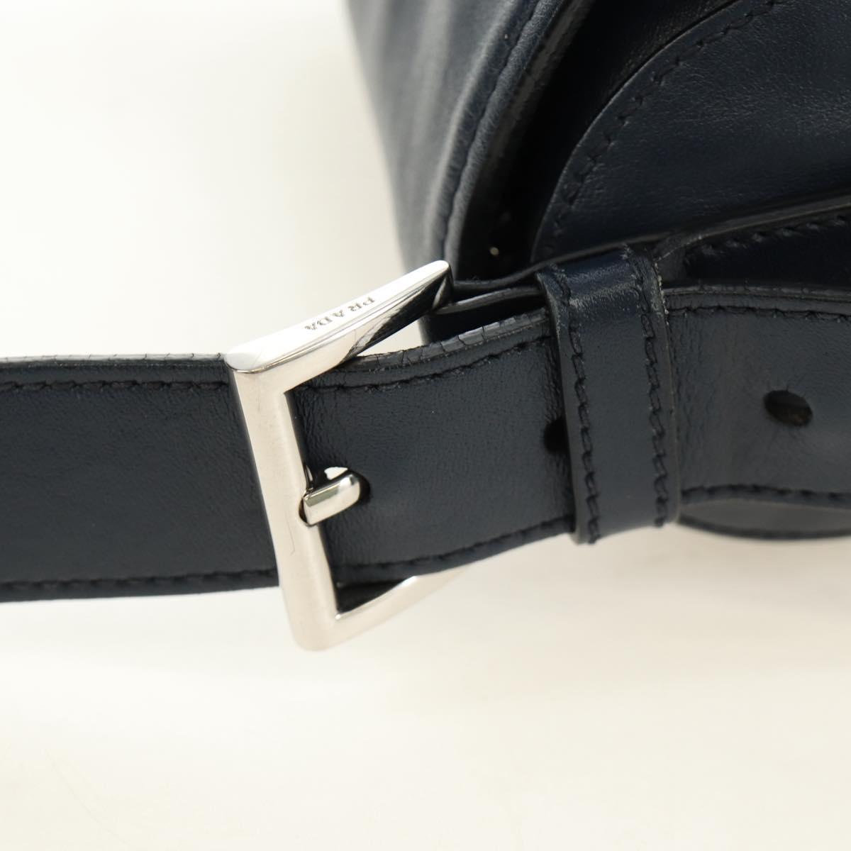 PRADA Shoulder Bag Leather Navy Silver Auth ki6667SAM