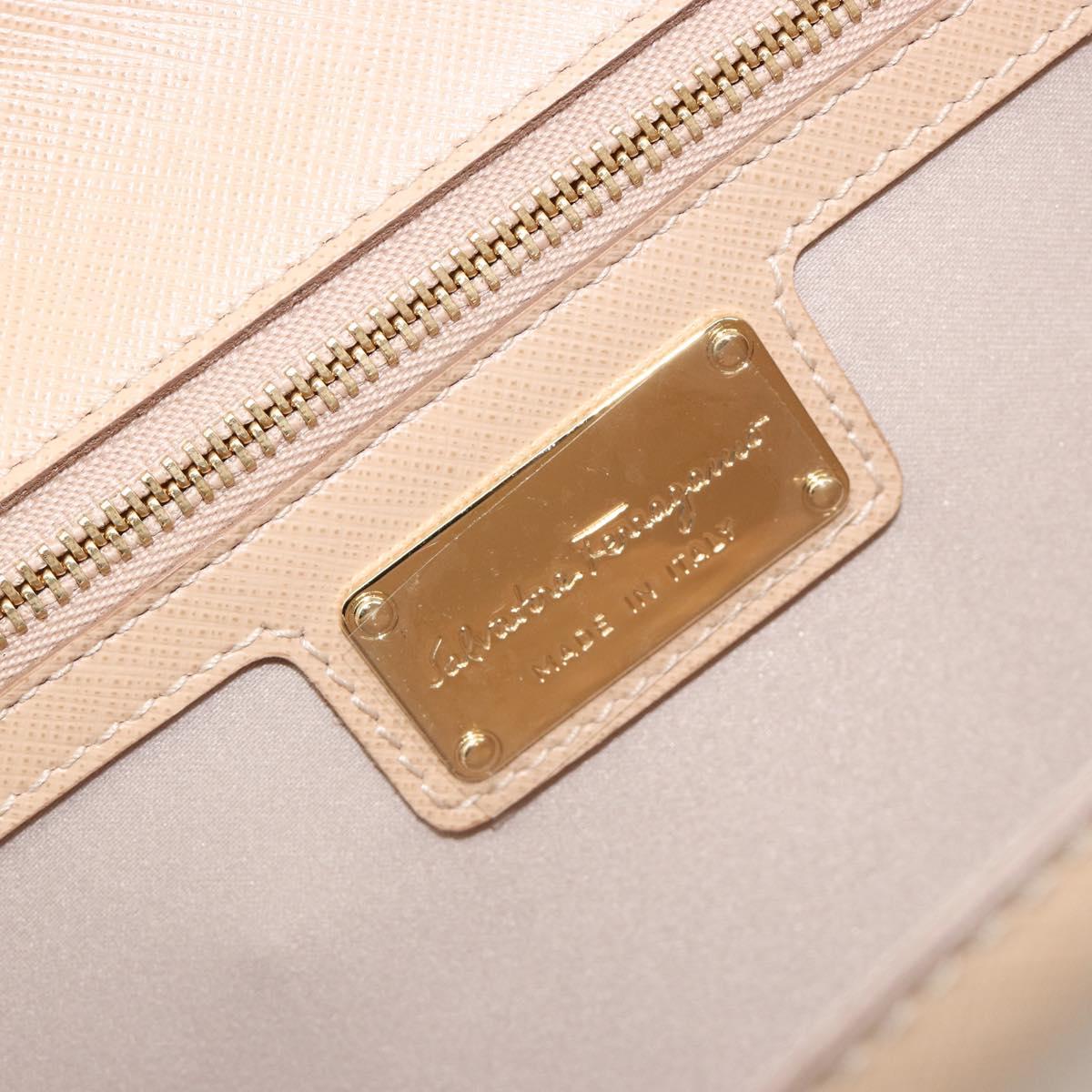 Salvatore Ferragamo Chain Shoulder Bag Leather Beige Gold Auth ki6669V