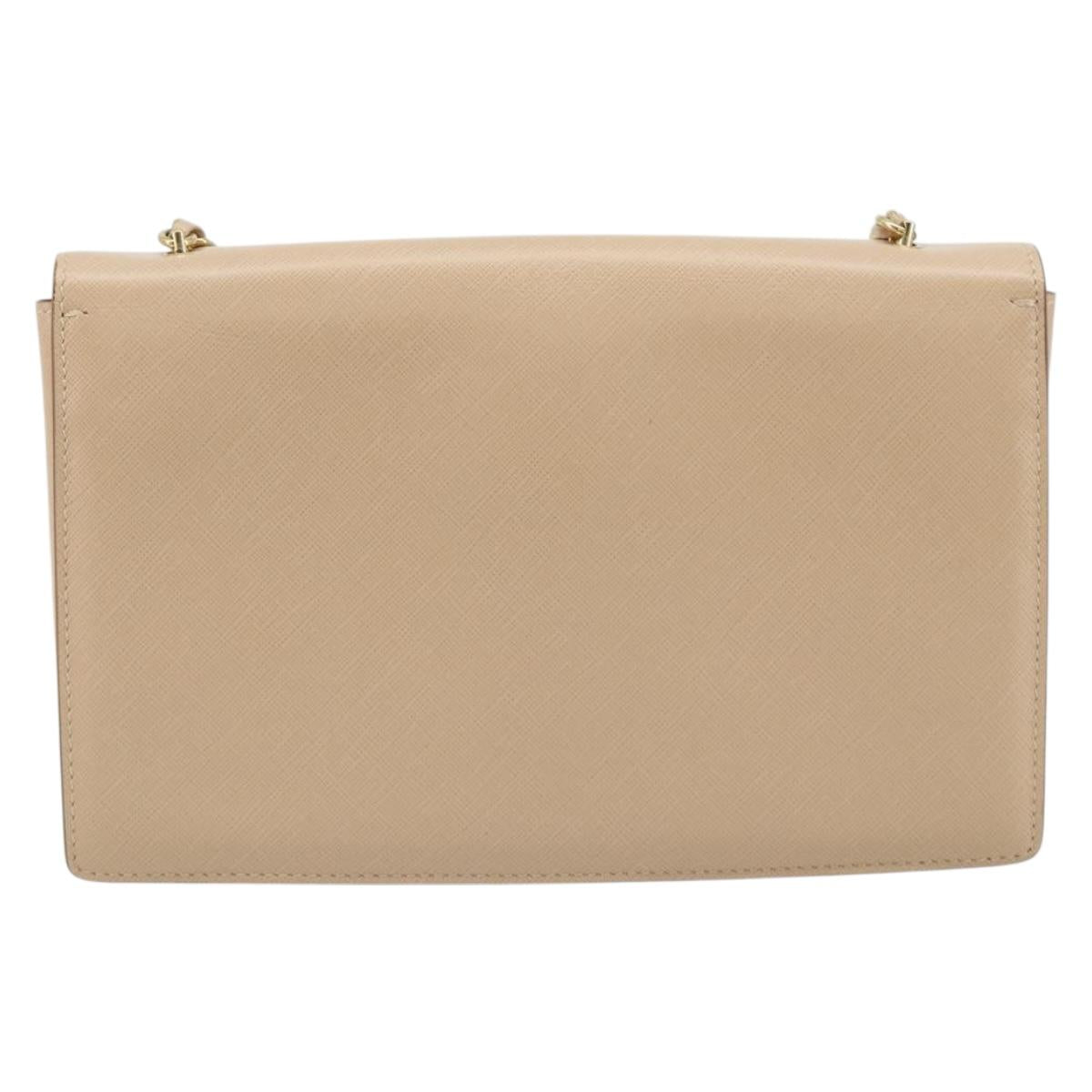 Salvatore Ferragamo Chain Shoulder Bag Leather Beige Gold Auth ki6669V