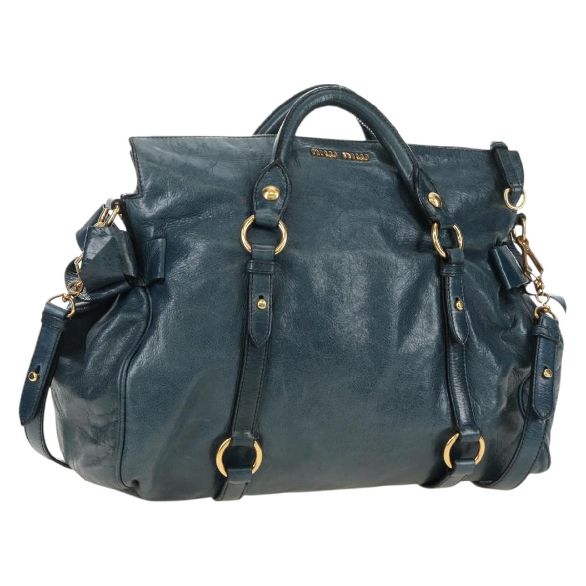 Miu Miu Hand Bag Leather 2way Blue Gold Auth ki6671SAM