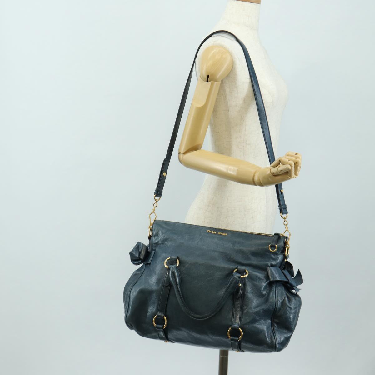 Miu Miu Hand Bag Leather 2way Blue Gold Auth ki6671SAM