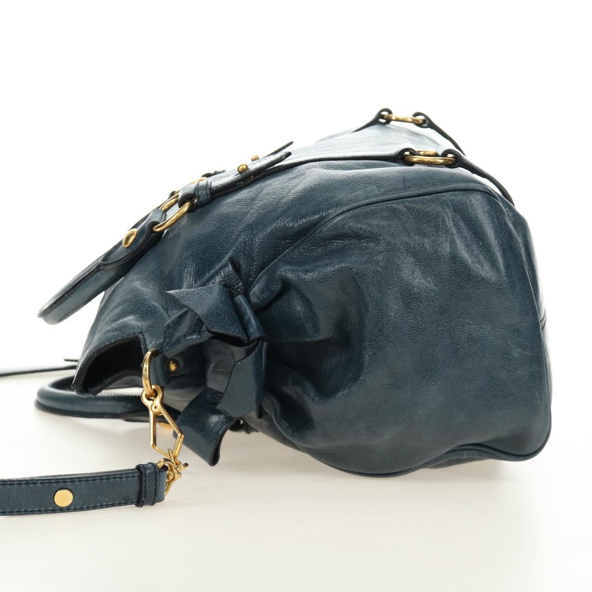 Miu Miu Hand Bag Leather 2way Blue Gold Auth ki6671SAM