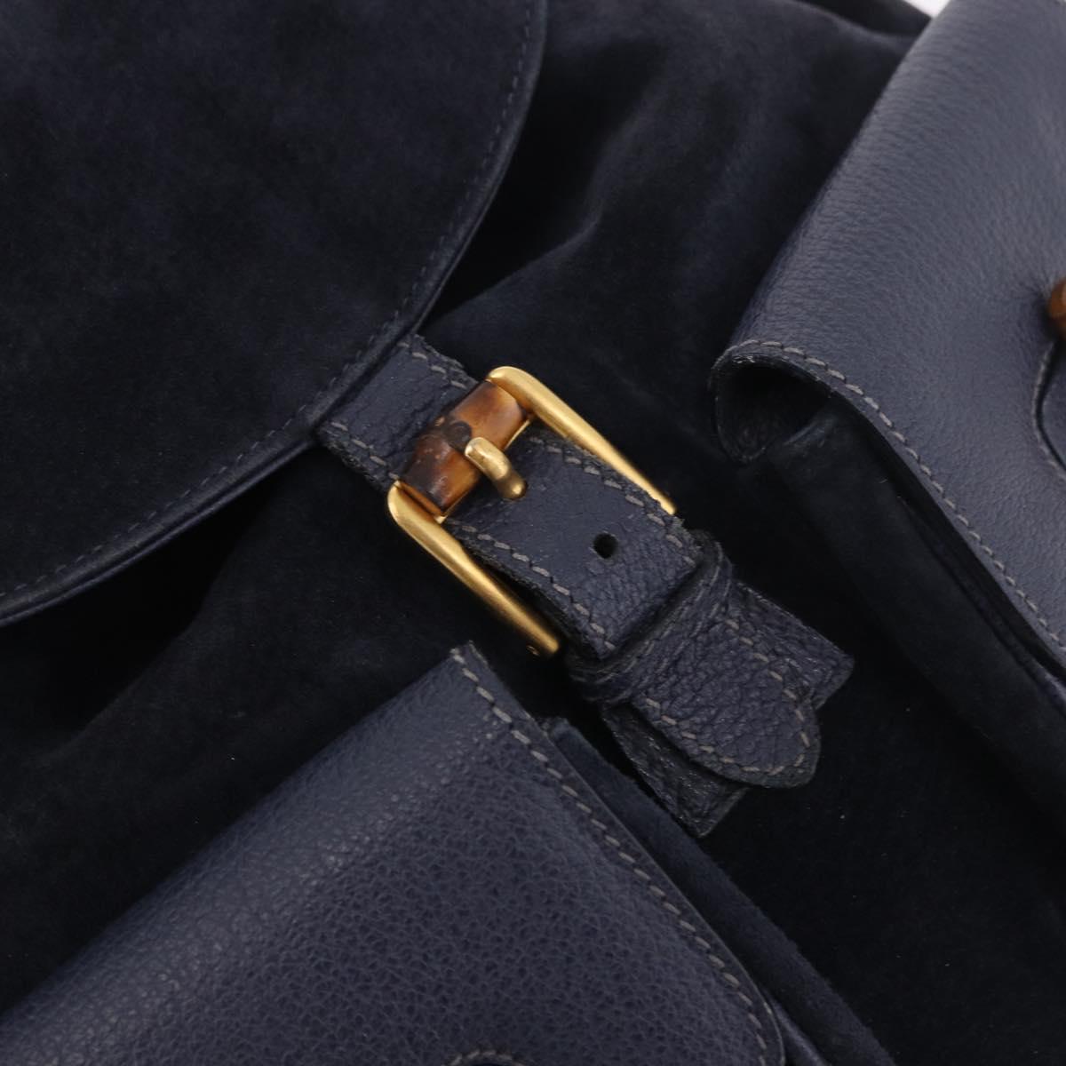 GUCCI Bamboo Backpack Suede Navy Gold 003 2058 0016 Auth ki6672A