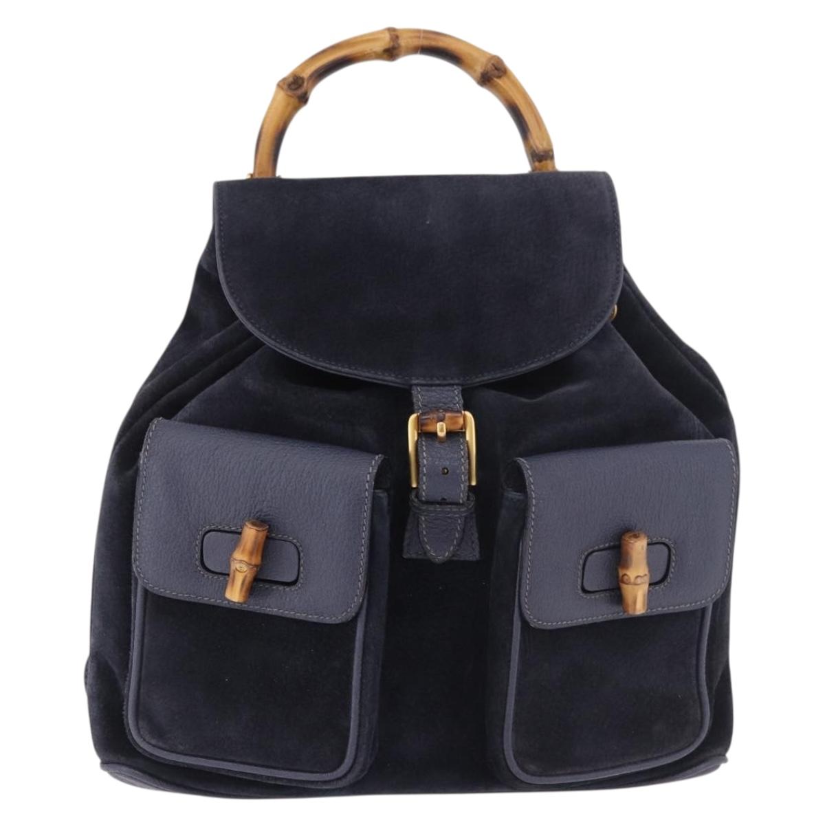 GUCCI Bamboo Backpack Suede Navy Gold 003 2058 0016 Auth ki6672A