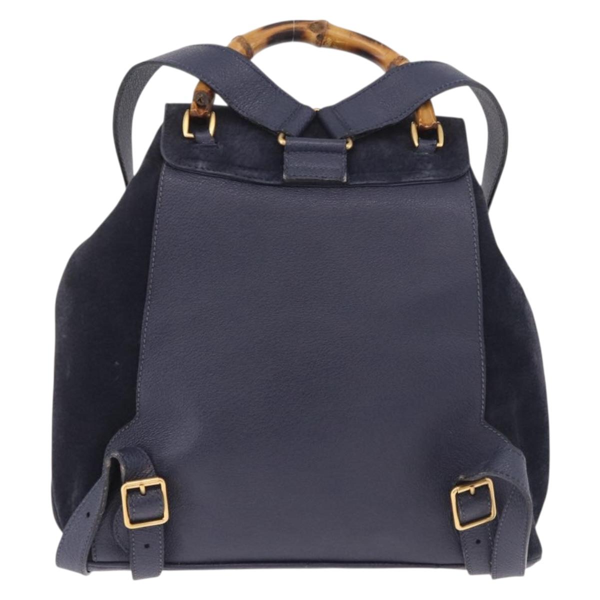 GUCCI Bamboo Backpack Suede Navy Gold 003 2058 0016 Auth ki6672A