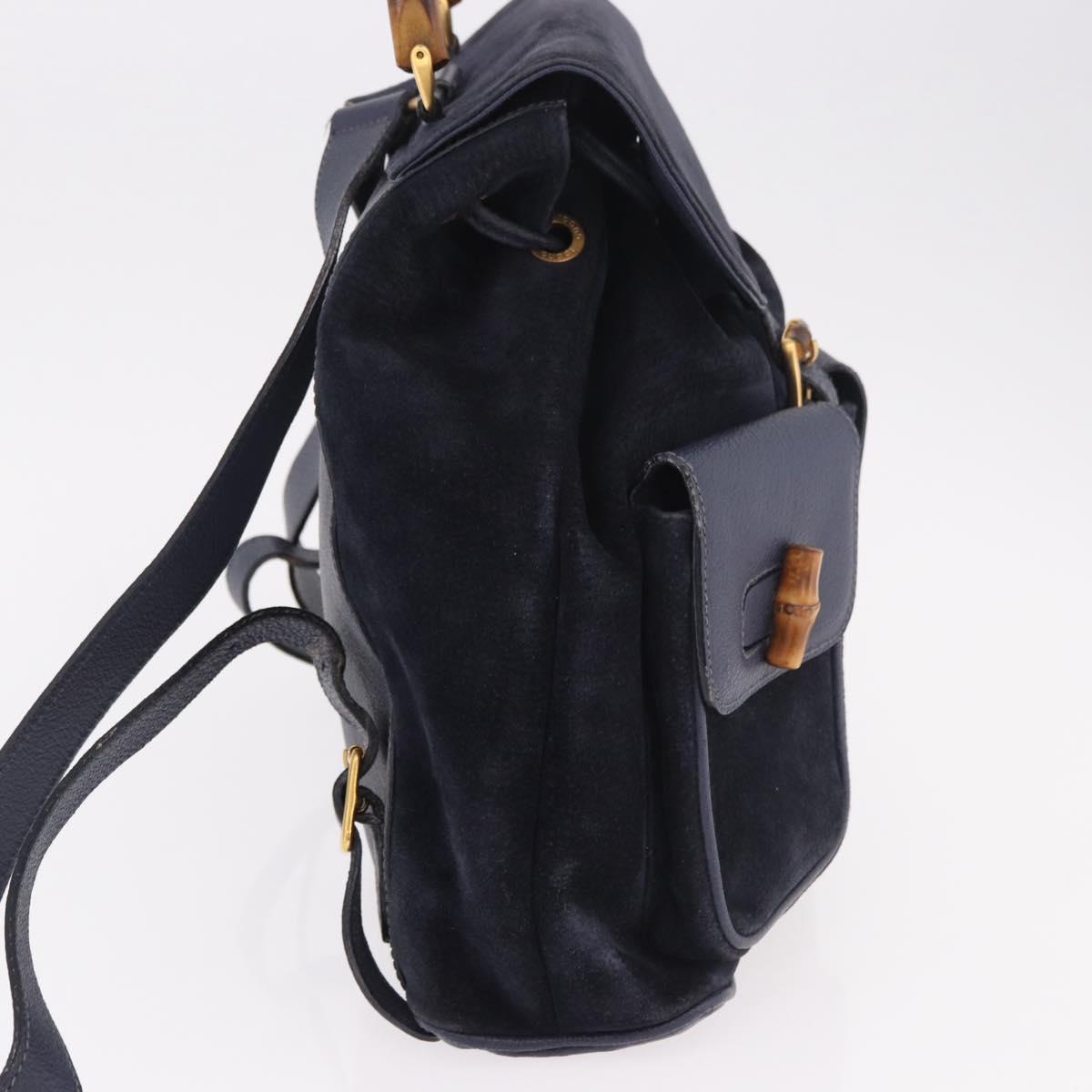 GUCCI Bamboo Backpack Suede Navy Gold 003 2058 0016 Auth ki6672A