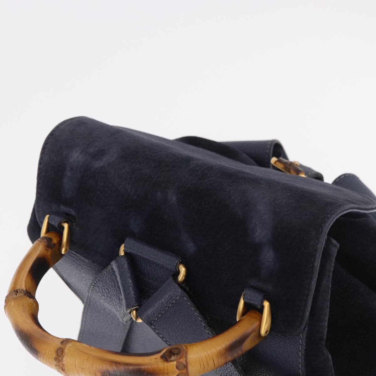 GUCCI Bamboo Backpack Suede Navy Gold 003 2058 0016 Auth ki6672A