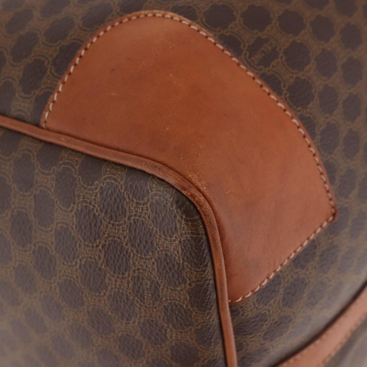 CELINE Macadam Canvas Boston Bag PVC Leather Brown Gold Auth ki6673