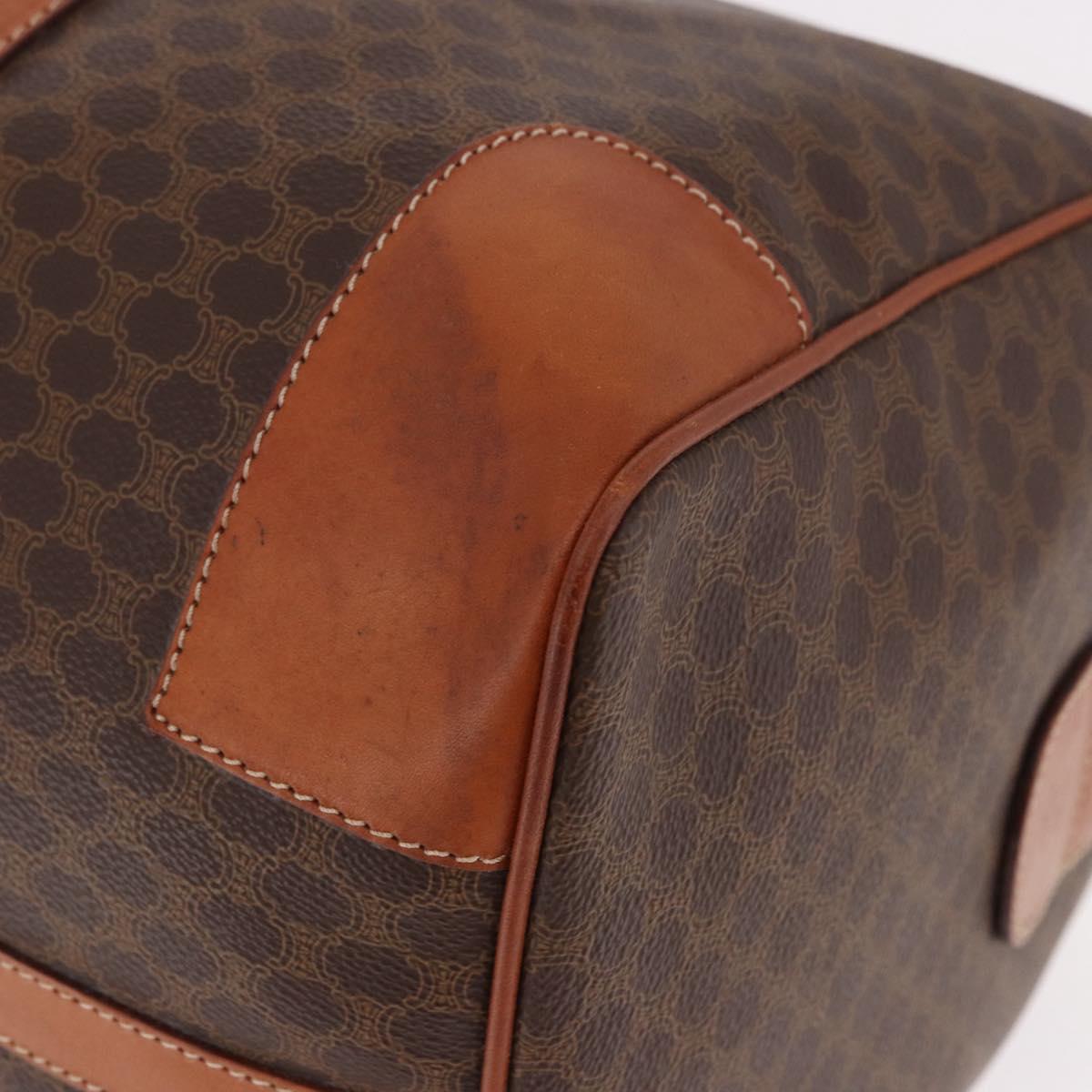 CELINE Macadam Canvas Boston Bag PVC Leather Brown Gold Auth ki6673
