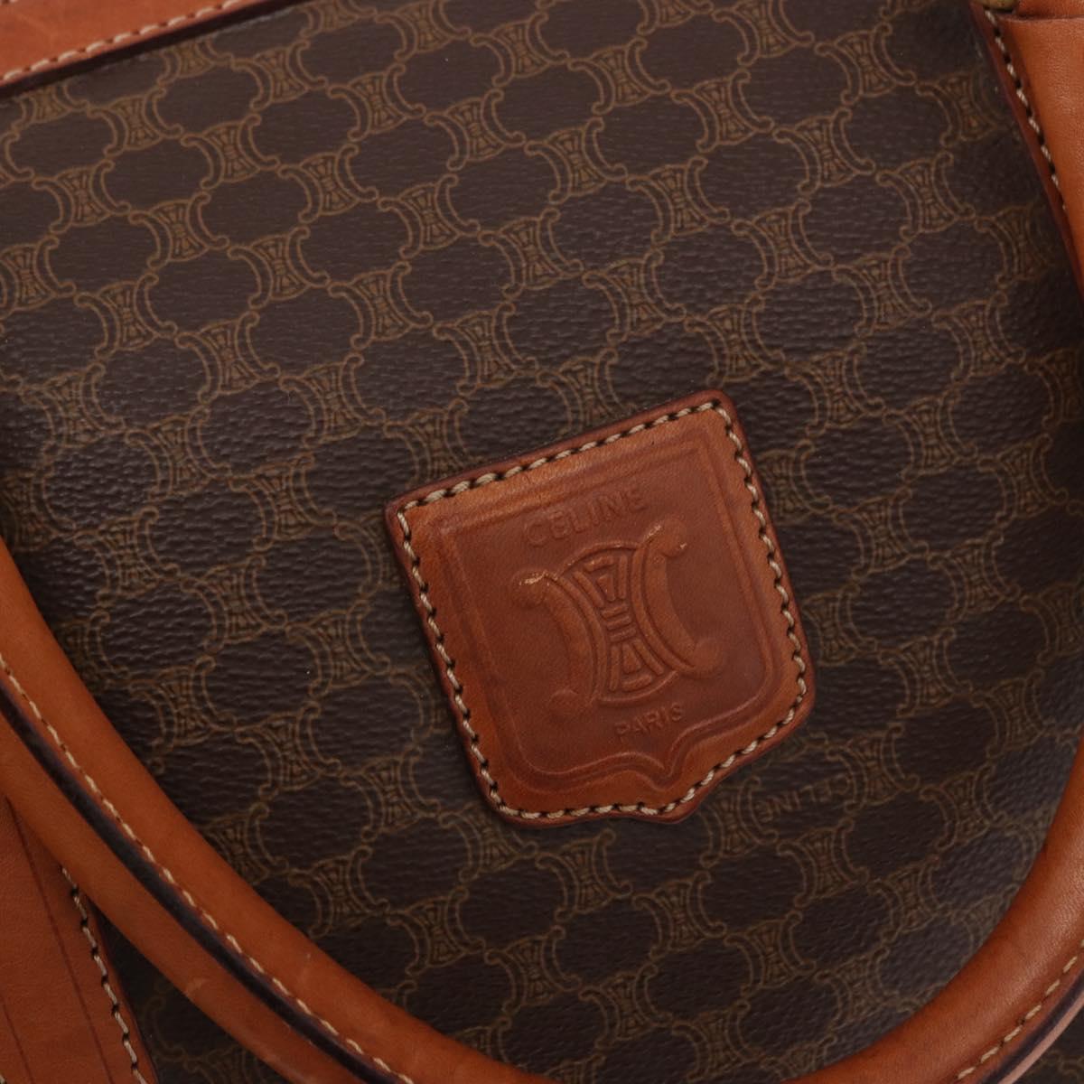 CELINE Macadam Canvas Boston Bag PVC Leather Brown Gold Auth ki6673