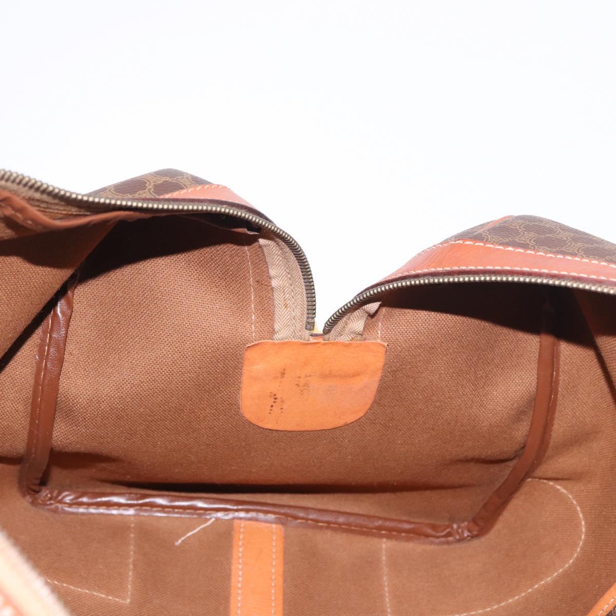 CELINE Macadam Canvas Boston Bag PVC Leather Brown Gold Auth ki6673