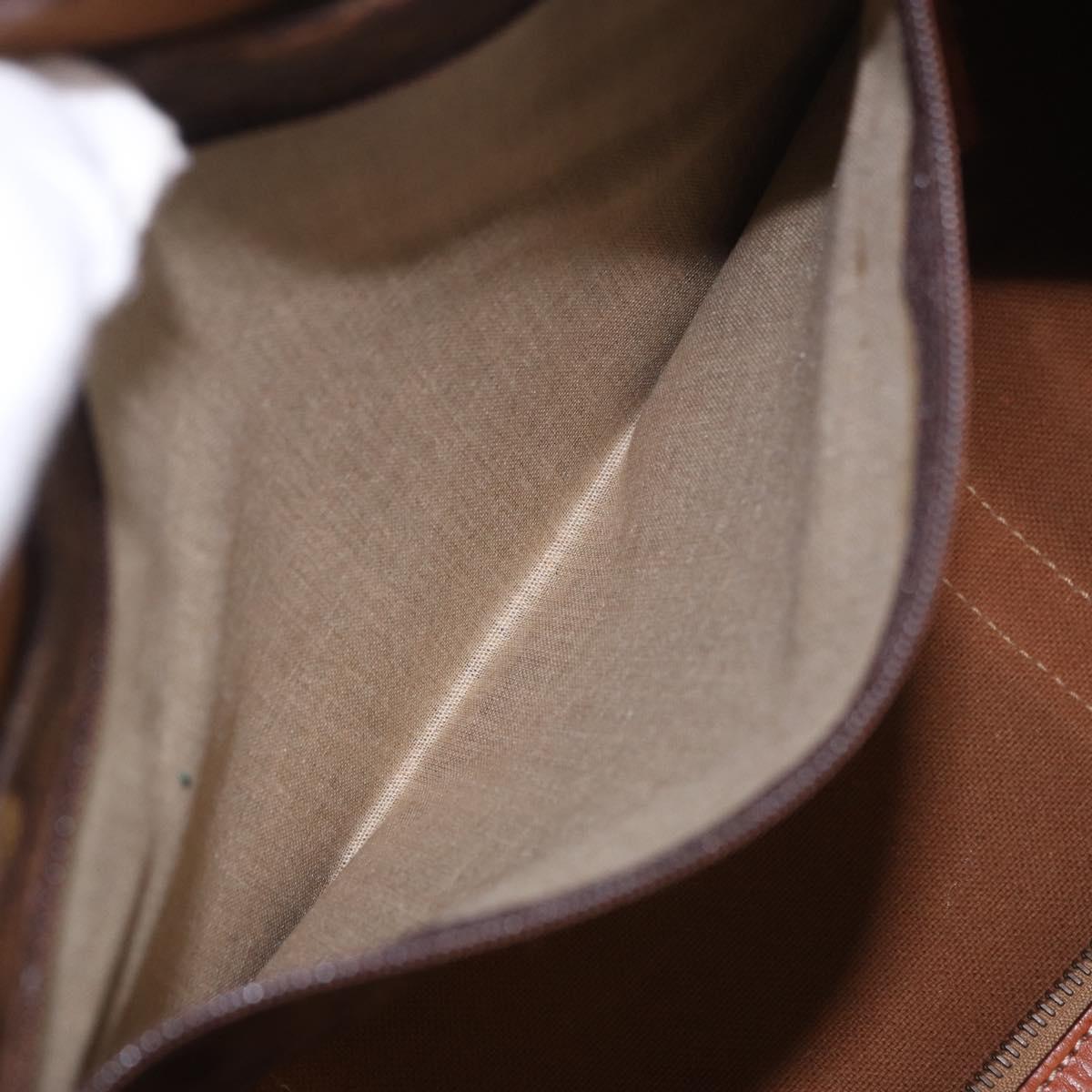 CELINE Macadam Canvas Boston Bag PVC Leather Brown Gold Auth ki6673
