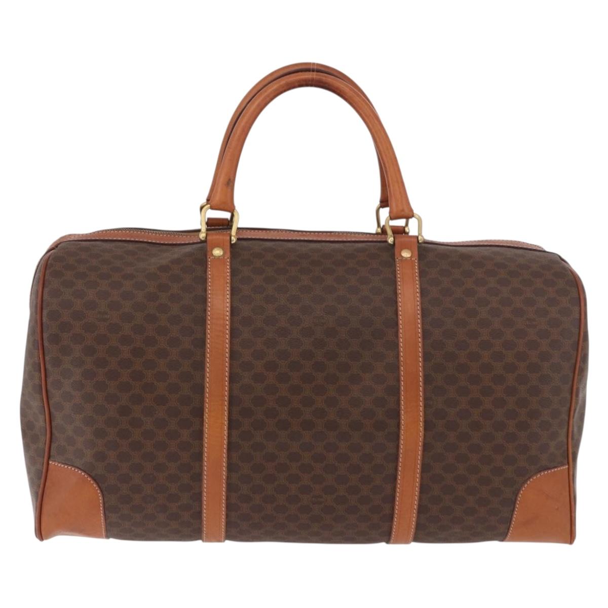 CELINE Macadam Canvas Boston Bag PVC Leather Brown Gold Auth ki6673