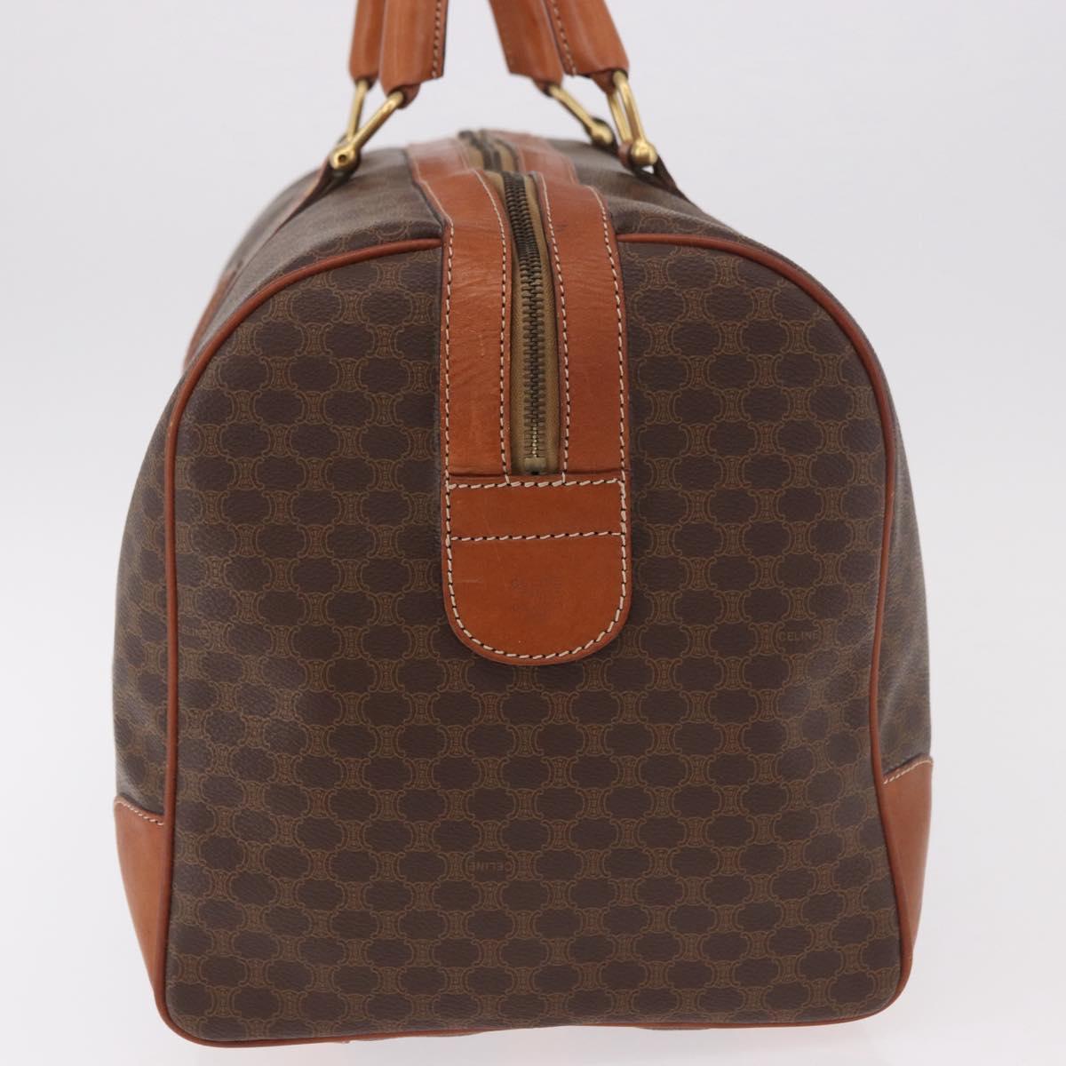 CELINE Macadam Canvas Boston Bag PVC Leather Brown Gold Auth ki6673