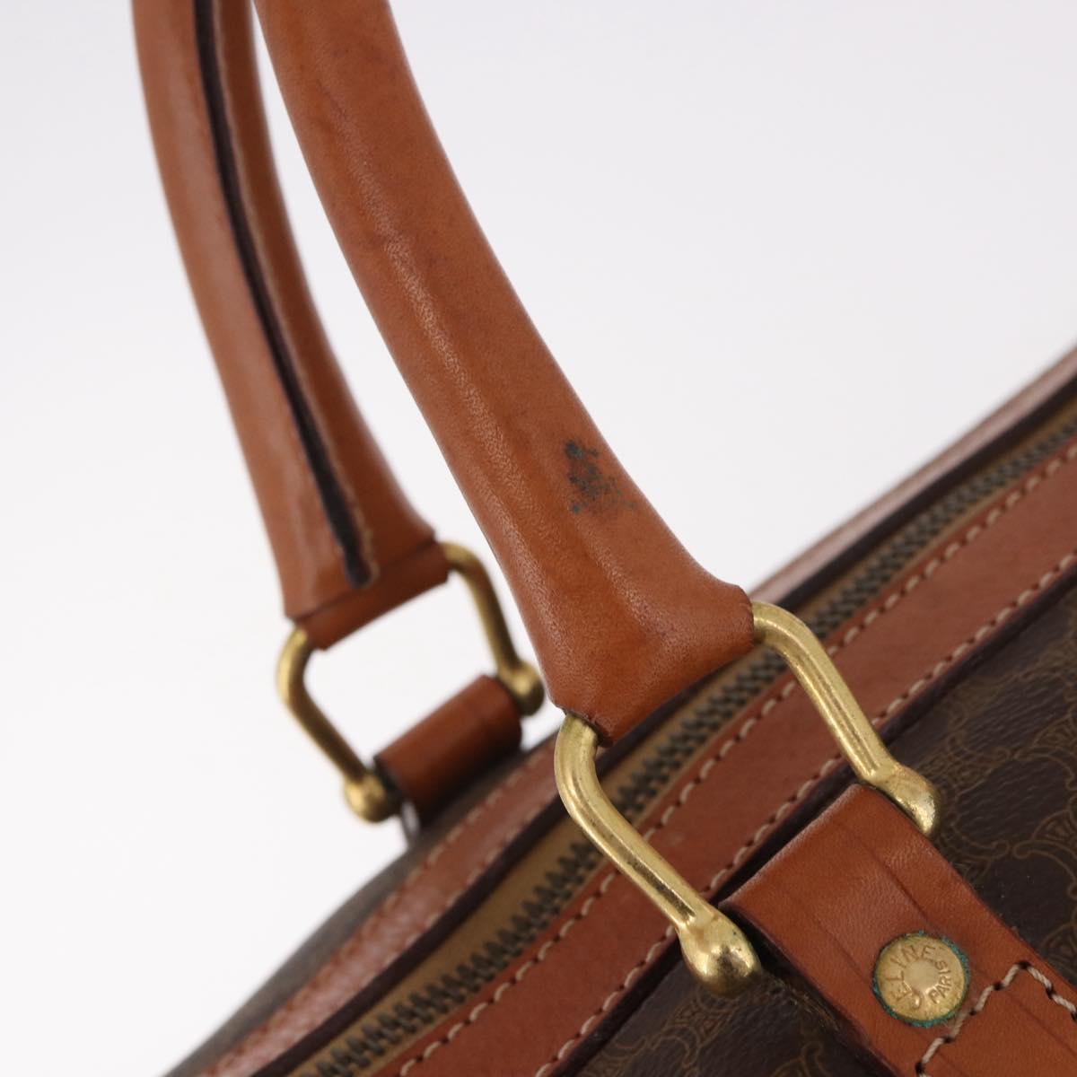 CELINE Macadam Canvas Boston Bag PVC Leather Brown Gold Auth ki6673