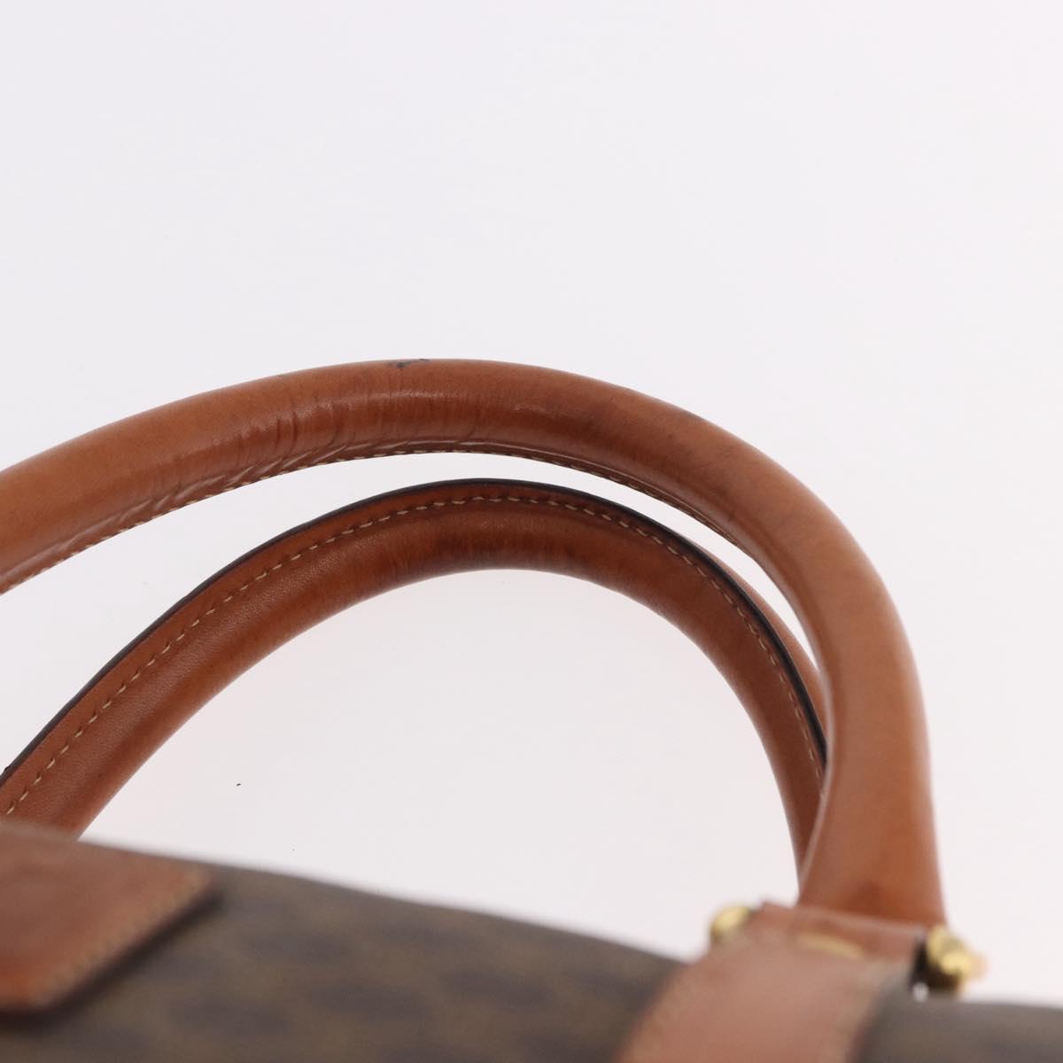 CELINE Macadam Canvas Boston Bag PVC Leather Brown Gold Auth ki6673
