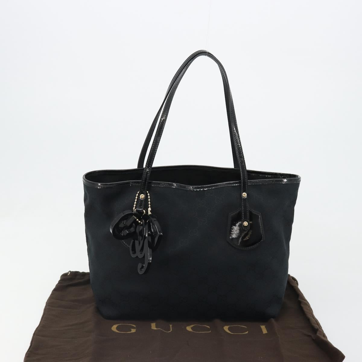 GUCCI GG Canvas Tote Bag Black Gold 211976 Auth ki6677A