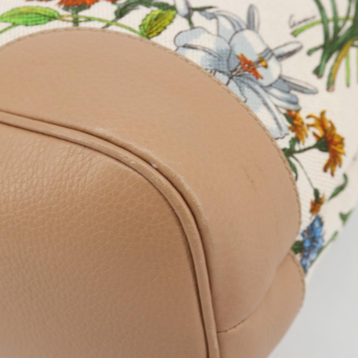 GUCCI Flora Tote Bag Canvas Beige Gold 358470 Auth ki6680V
