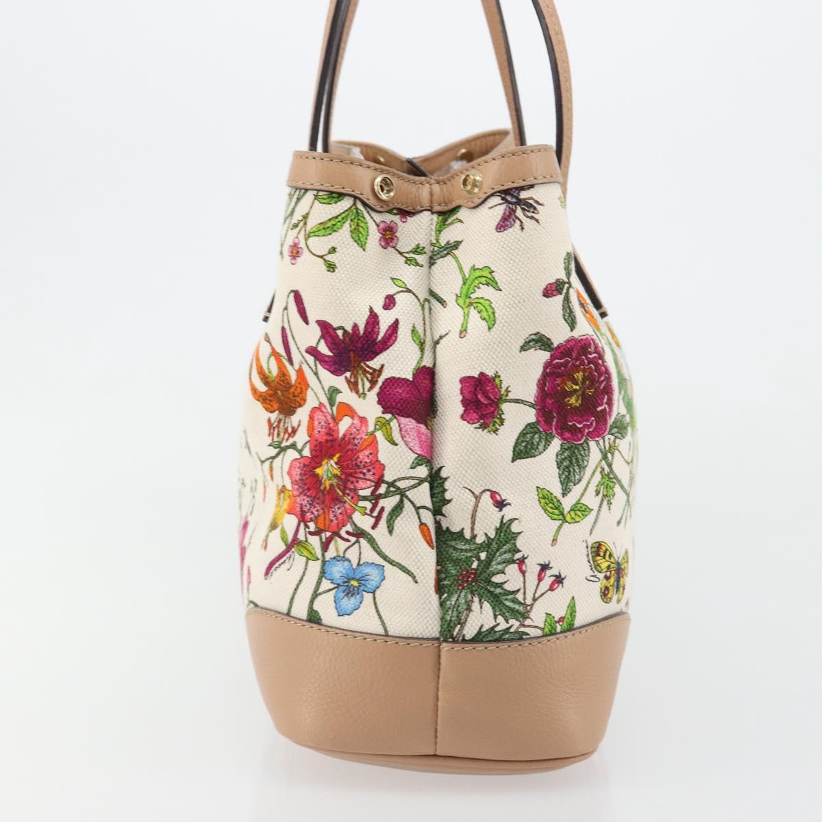 GUCCI Flora Tote Bag Canvas Beige Gold 358470 Auth ki6680V