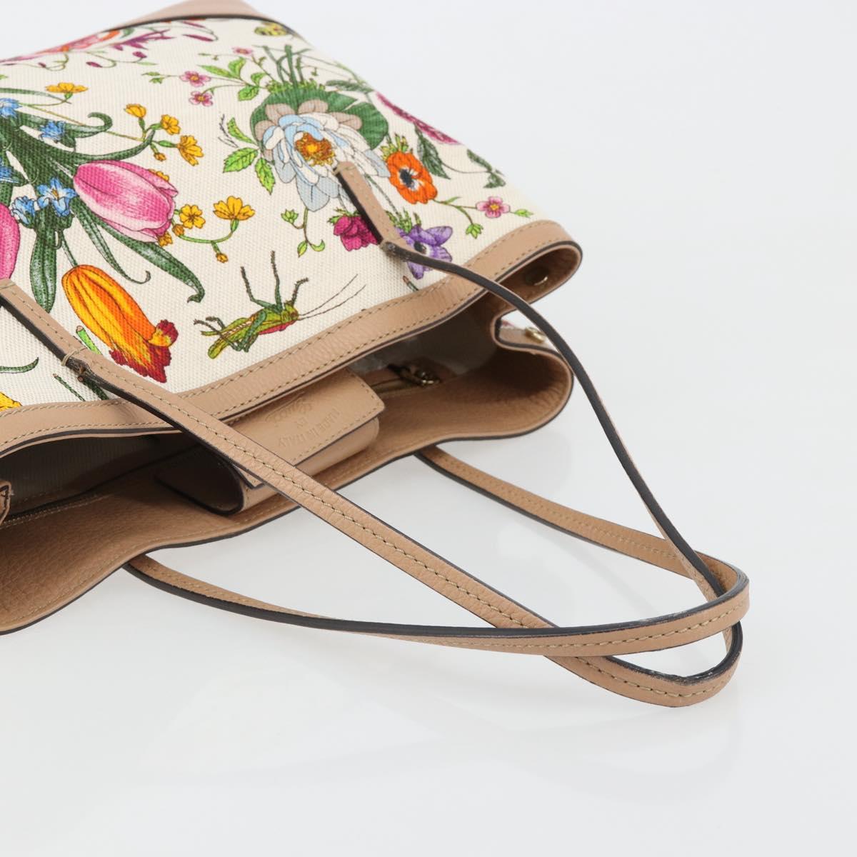 GUCCI Flora Tote Bag Canvas Beige Gold 358470 Auth ki6680V