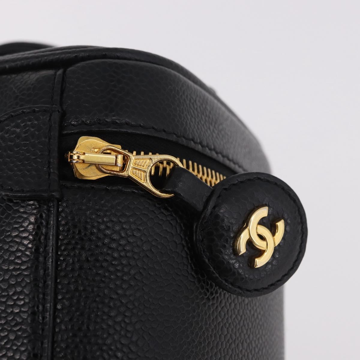 CHANEL COCO Mark Vanity Hand Bag Caviar Skin Black Gold CC Auth ki6681M
