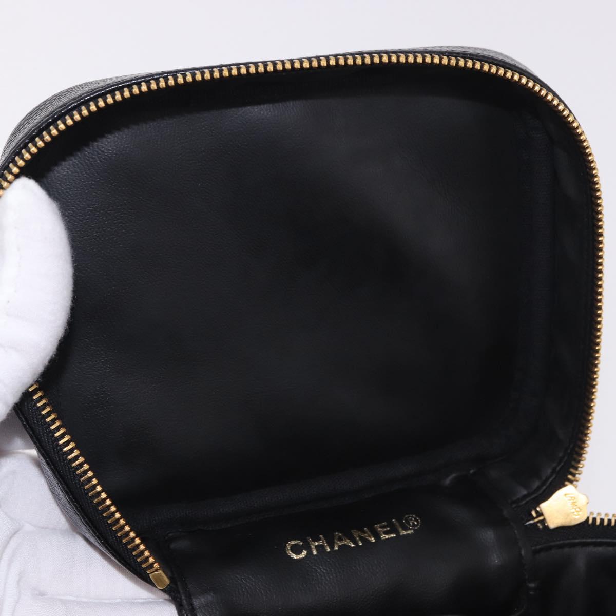 CHANEL COCO Mark Vanity Hand Bag Caviar Skin Black Gold CC Auth ki6681M