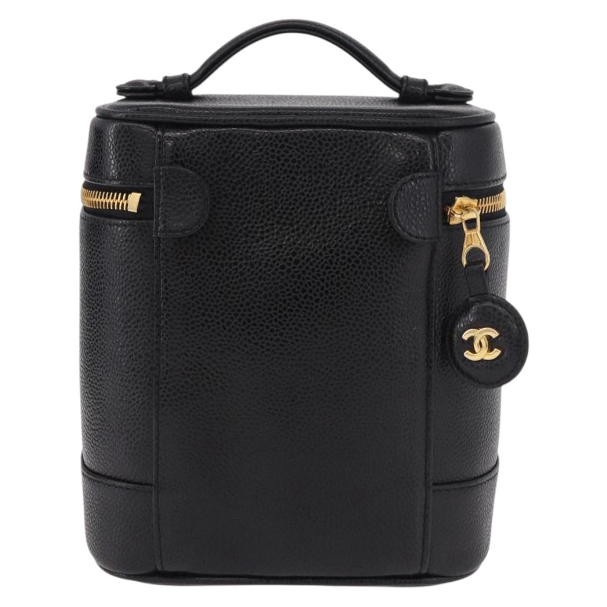 CHANEL COCO Mark Vanity Hand Bag Caviar Skin Black Gold CC Auth ki6681M