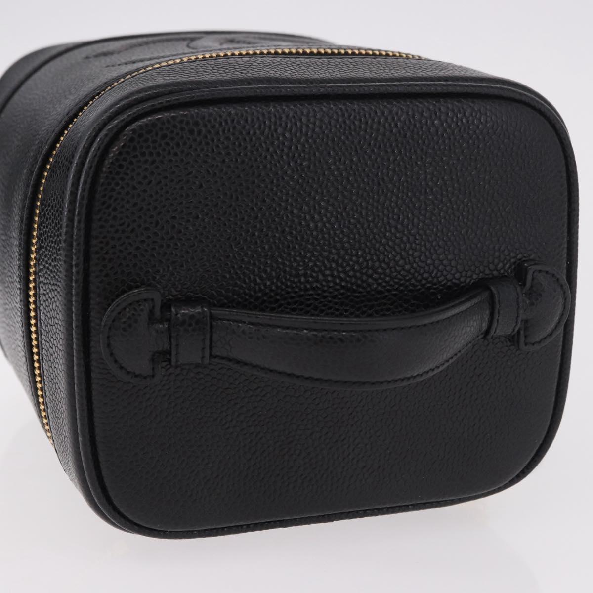 CHANEL COCO Mark Vanity Hand Bag Caviar Skin Black Gold CC Auth ki6681M