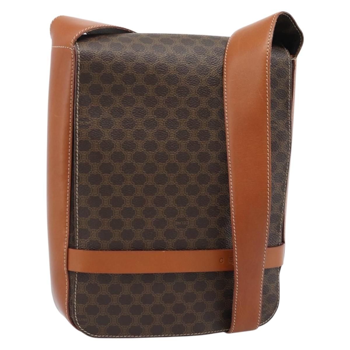 CELINE Macadam Canvas Shoulder Bag PVC Leather Brown Gold Auth ki6682A