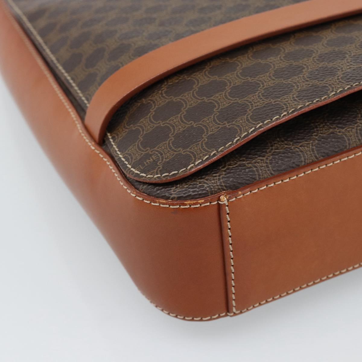 CELINE Macadam Canvas Shoulder Bag PVC Leather Brown Gold Auth ki6682A