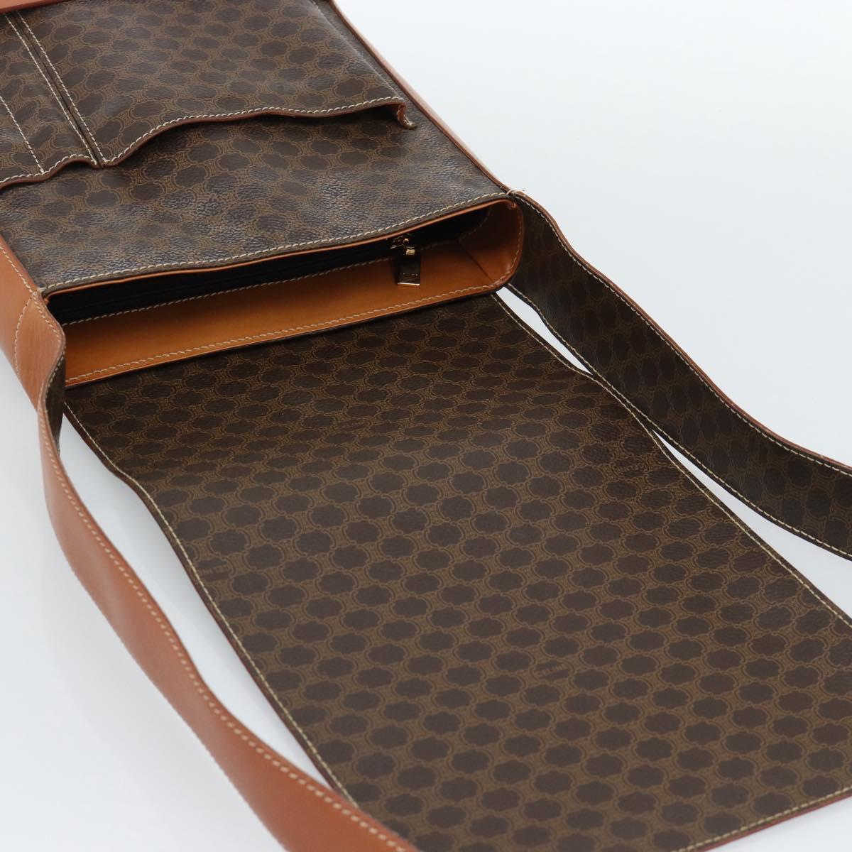 CELINE Macadam Canvas Shoulder Bag PVC Leather Brown Gold Auth ki6682A