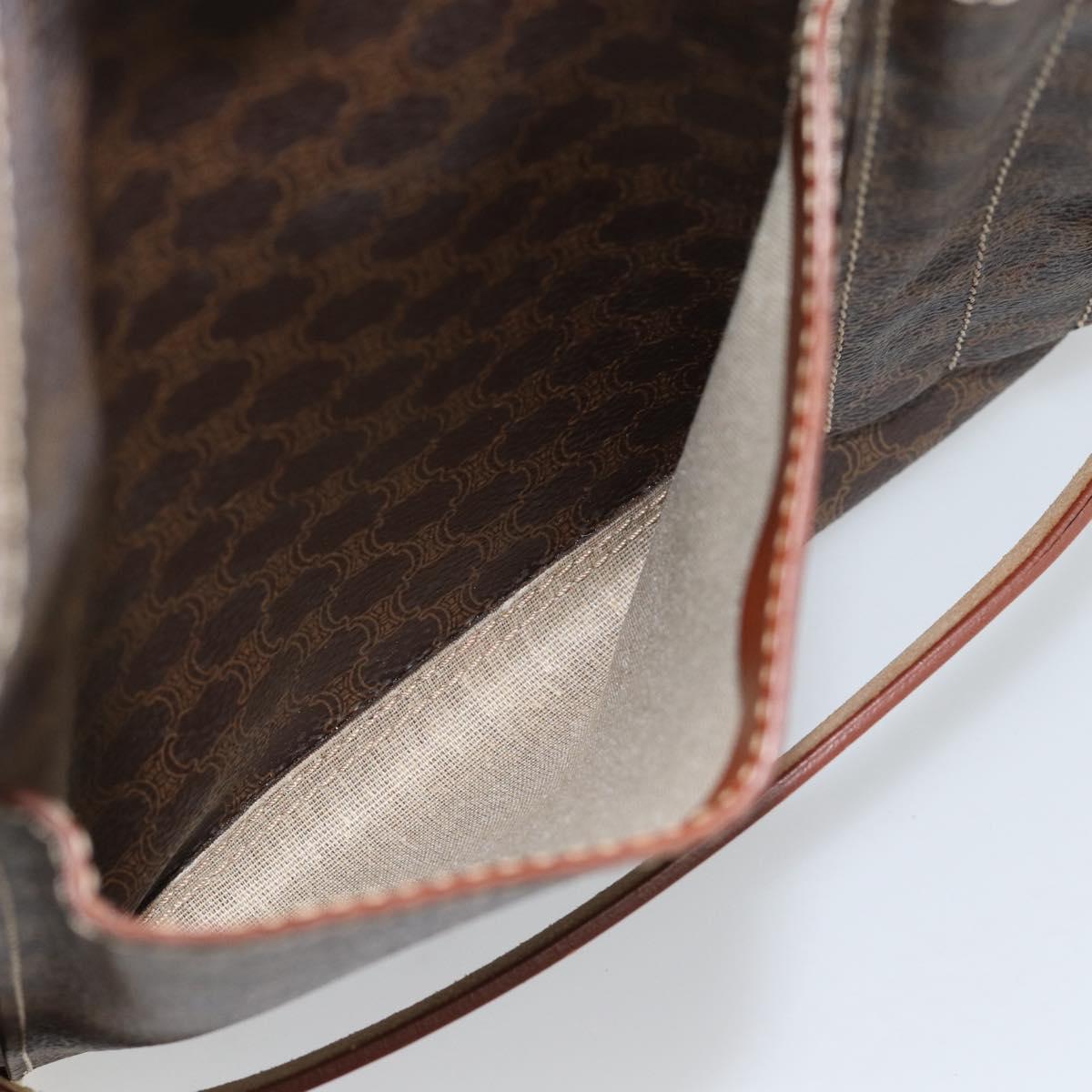 CELINE Macadam Canvas Shoulder Bag PVC Leather Brown Gold Auth ki6682A