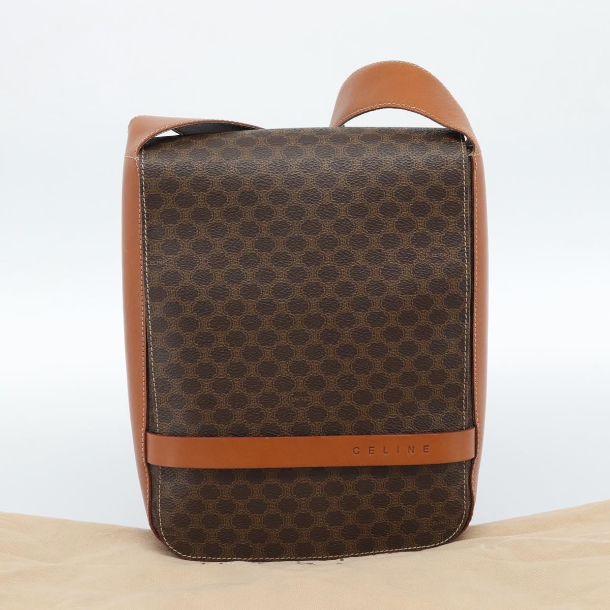 CELINE Macadam Canvas Shoulder Bag PVC Leather Brown Gold Auth ki6682A