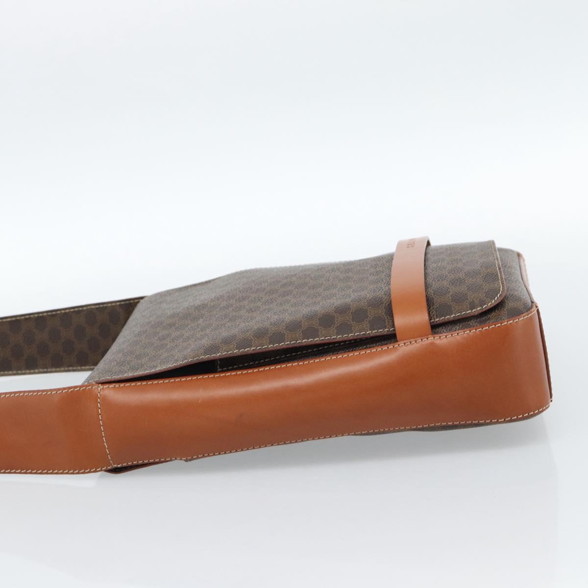 CELINE Macadam Canvas Shoulder Bag PVC Leather Brown Gold Auth ki6682A