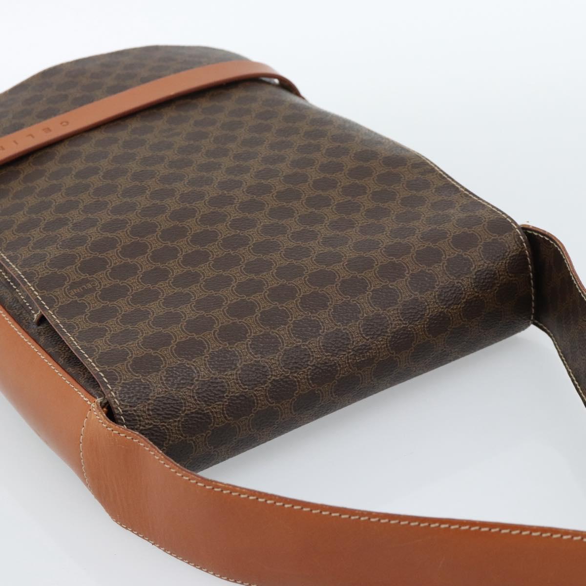 CELINE Macadam Canvas Shoulder Bag PVC Leather Brown Gold Auth ki6682A