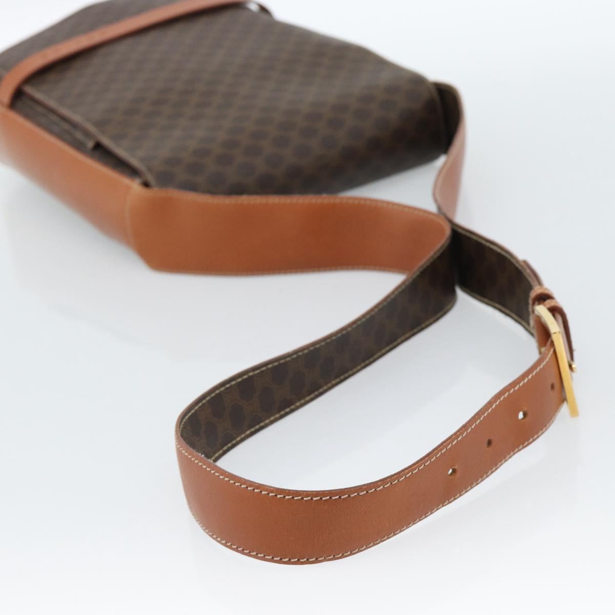 CELINE Macadam Canvas Shoulder Bag PVC Leather Brown Gold Auth ki6682A