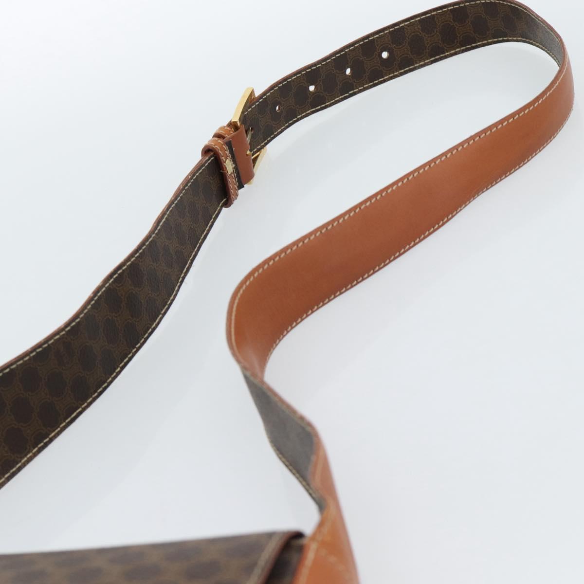 CELINE Macadam Canvas Shoulder Bag PVC Leather Brown Gold Auth ki6682A