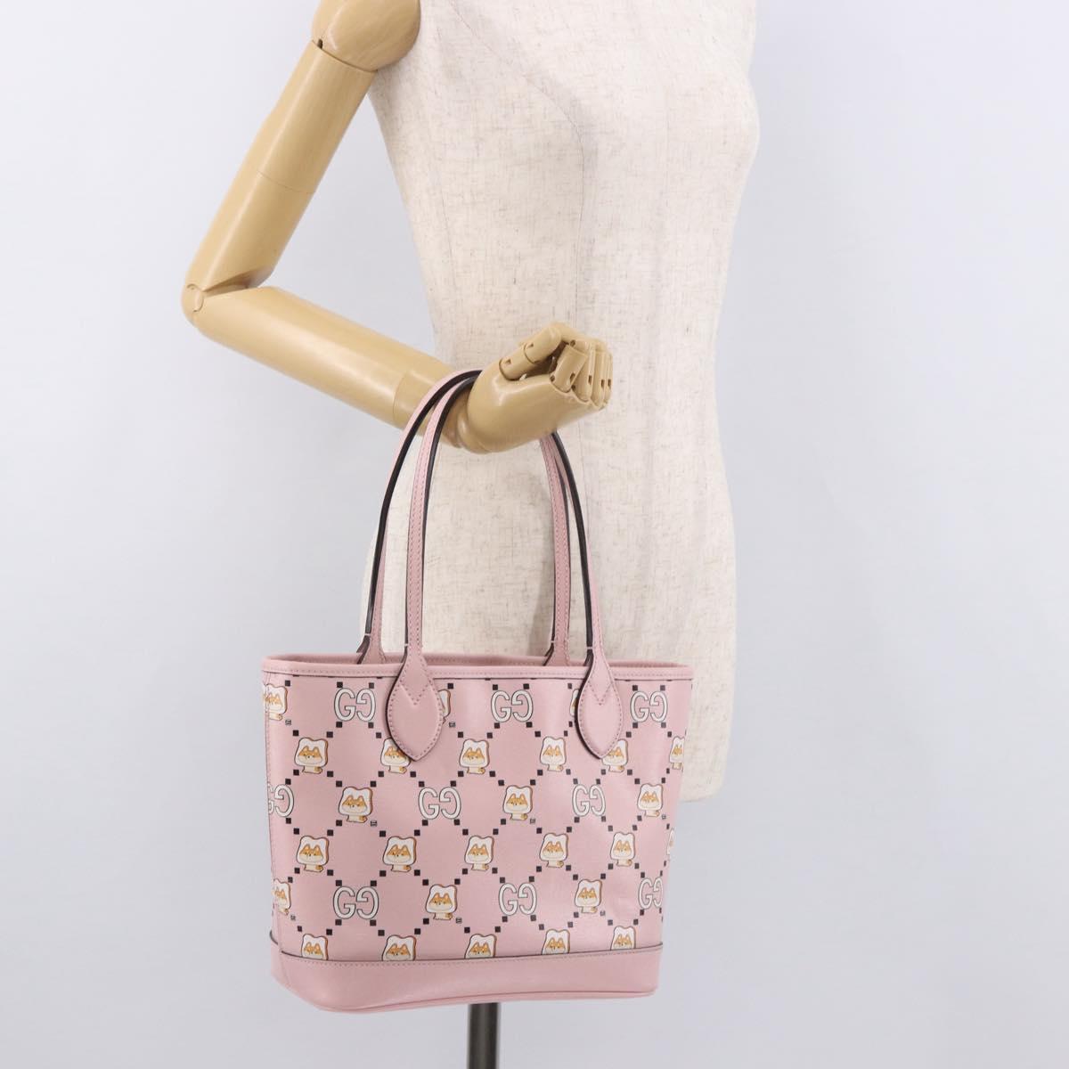 GUCCI Pikarar KAWAII GG Animal Tote Bag Leather Pink 726762 Auth ki6684M