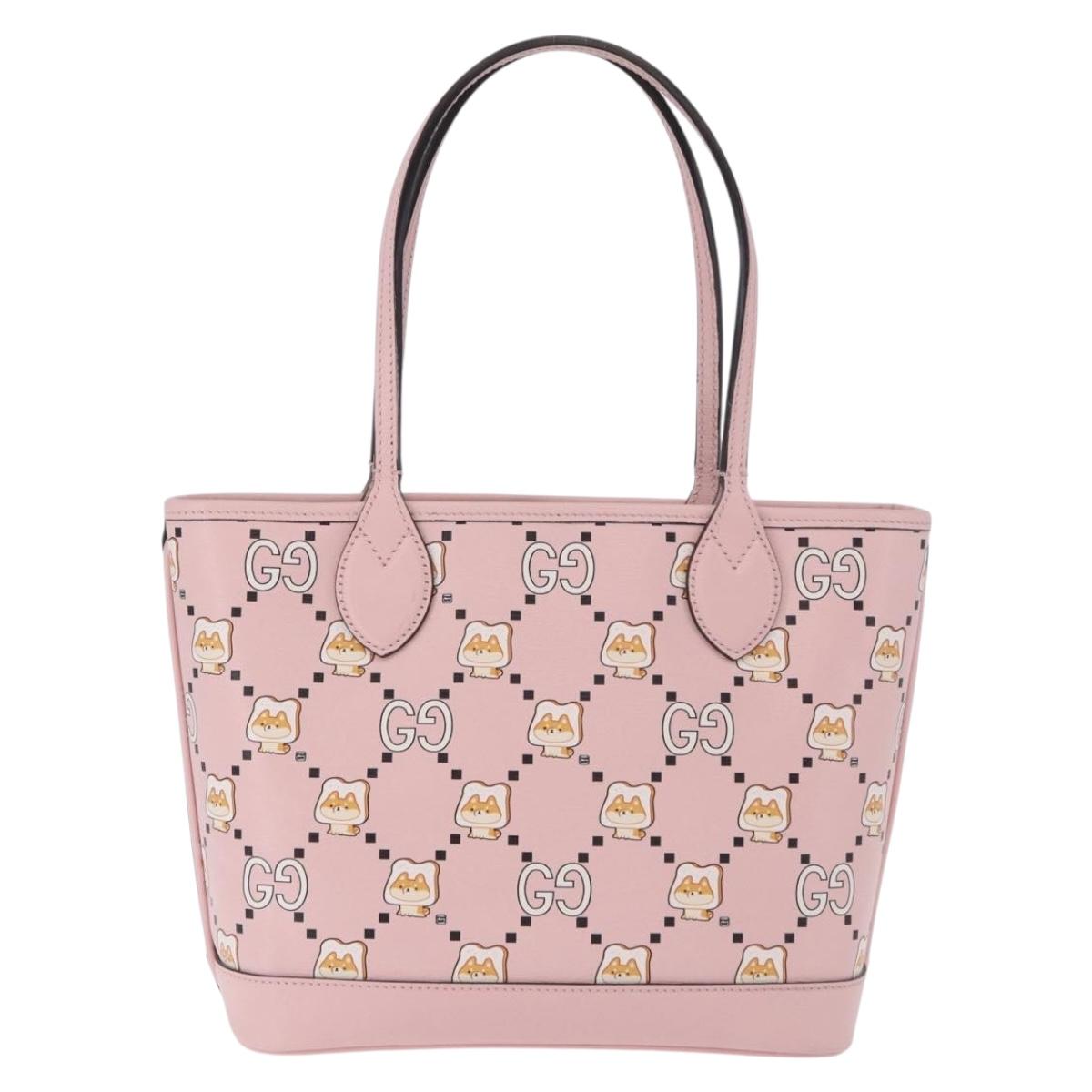 GUCCI Pikarar KAWAII GG Animal Tote Bag Leather Pink 726762 Auth ki6684M