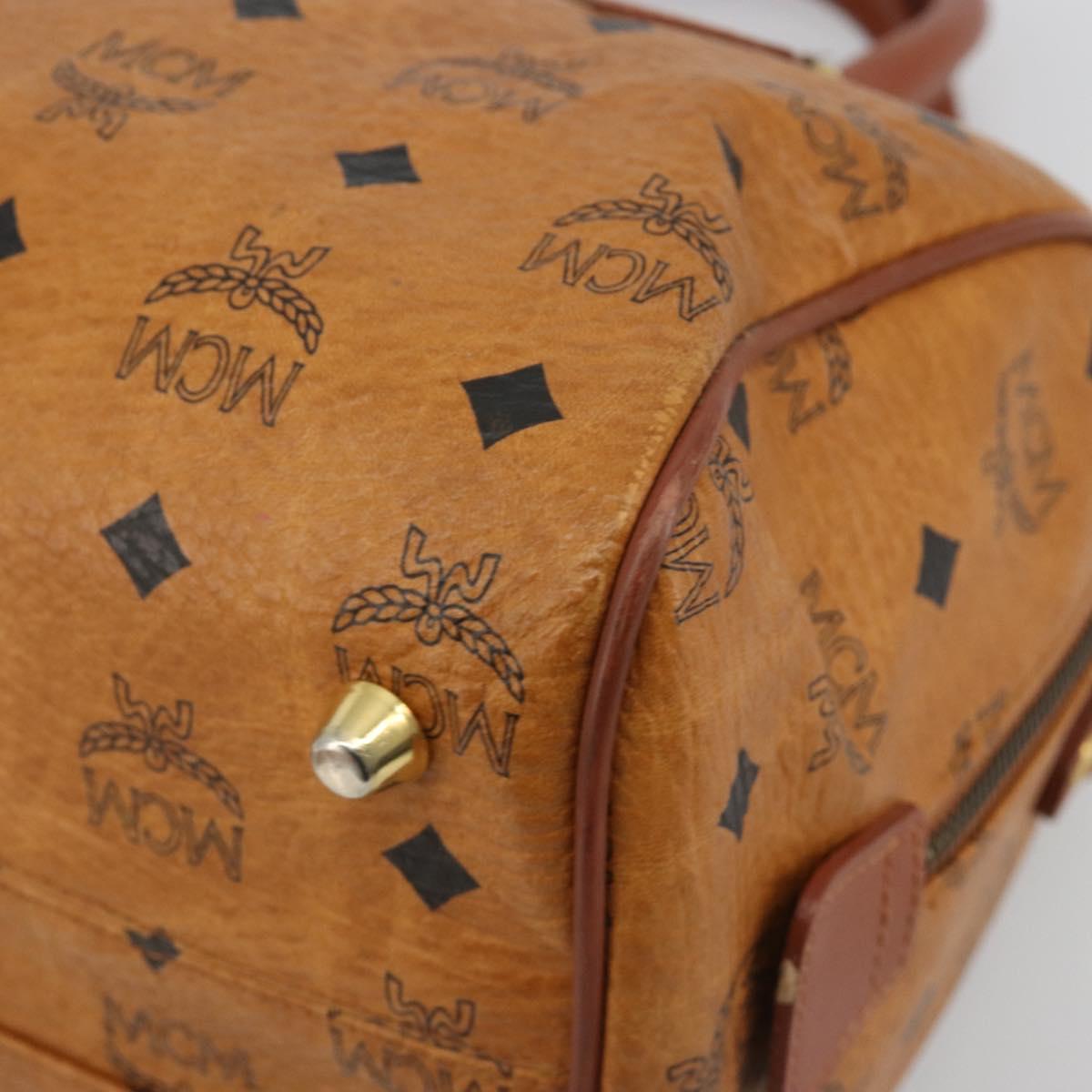MCM Vicetos Logogram Mini Boston Bag PVC Leather Brown Gold Auth ki6685